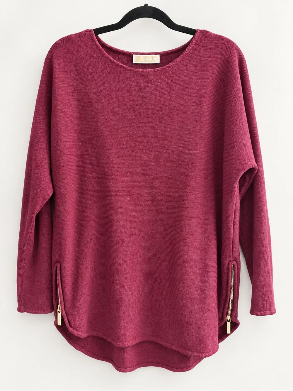 Michael Kors Raspberry Crewneck Sweater with Side Zips